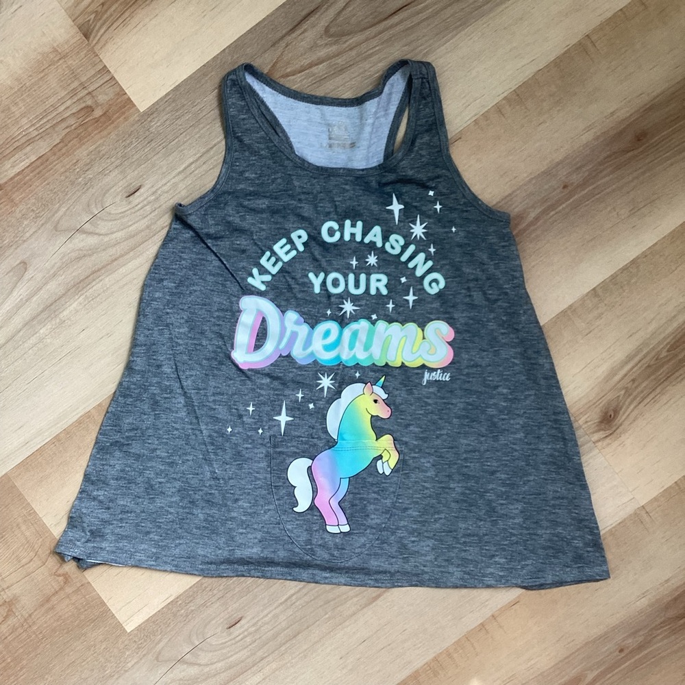 Justice Gray Unicorn Pajama Top | girls 14/16 | summer sleepover tank top